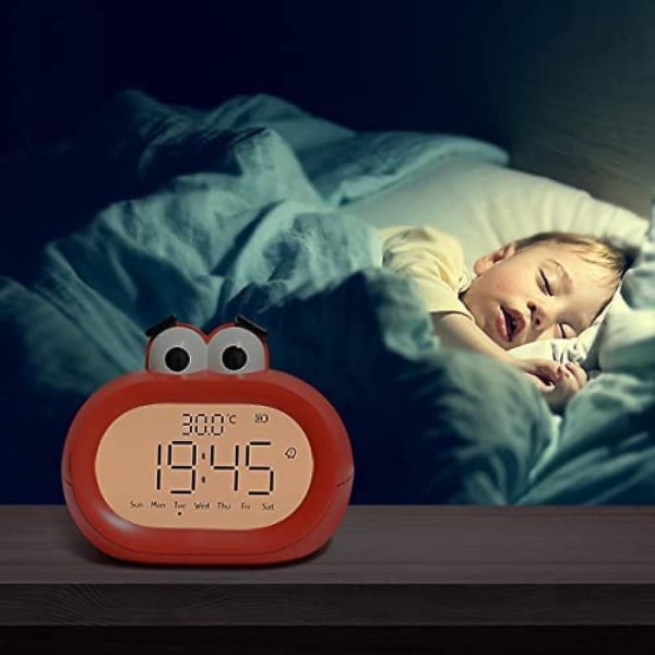 2023 söt tecknad barnväckarklocka, väckarklocka i sovrummet, skrivbordsklocka, intelligent elektronisk väckarklocka med dubbla ändamål - röd