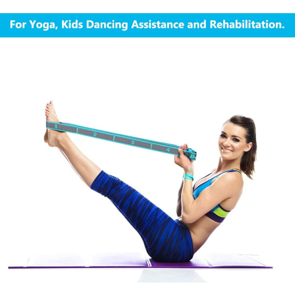 Sett, yogastretchbälte med 9 öglor, vaskebart, lett å bære og høyelastisk gymnastikbälte, idealisk stretchband for hot yoga