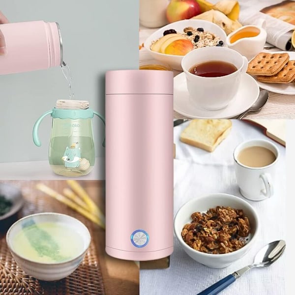 1 x Mini Resekokare, 400 ml Liten Rostfri Vattenkokare, Rosa, 3-i-1 Elektrisk Kopp, Lämplig för Te, Mjölk och Kaffe
