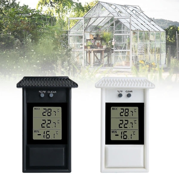 Digital termometer med display av maks/min, for drivhus, hage, utendørs og innendørs, veggmontert, hvit