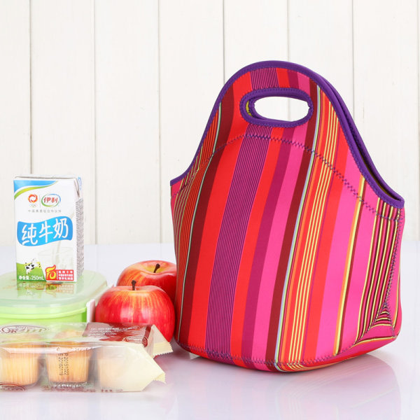 Bärbar Picknick Mat Lunch Box Bag, tunna vertikala ränder