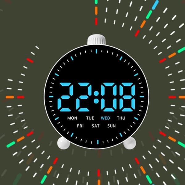 Digital LED-väckarklocka med nedräkningstimer, datumvisning och dubbla alarm, hoppande sekunder, batteridriven, svart och vit för sovrum och nattduksbord