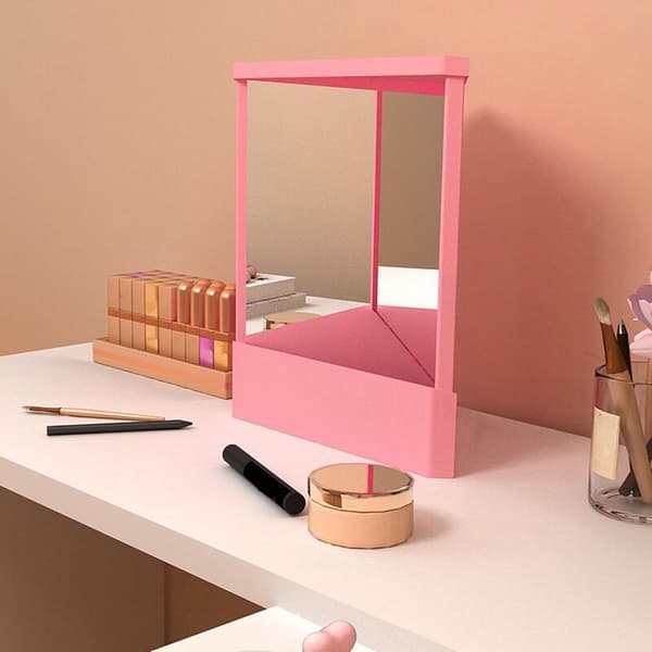 True Mirror Ikke-reverserende makeup-spejl, True Image Bordplade Vanity Spejl til præcis makeup og pleje, Ikke-forstørrende, Pink