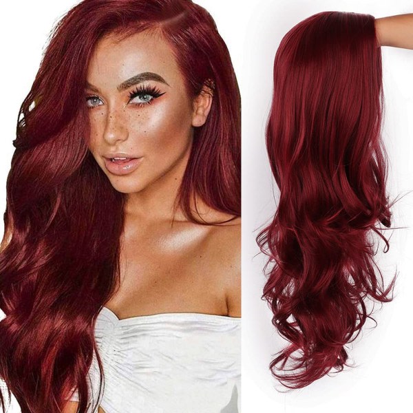TG Röd peruk for kvinner lång vågig peruk sidodel lockig peruk röd peruk synth