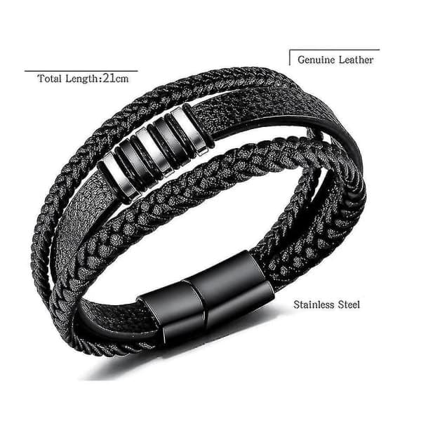 Sort læderarmbånd til mænd - Gave til mænd 23 cm_yux