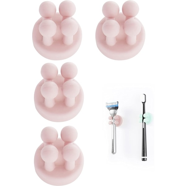 4 st silikon tandborsthållare rakhyvelhållare multifunktionskrok Vattentät självhäftande tandborste krokplugghållare för vägg för upphängning (rosa)