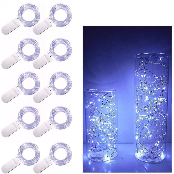 10 stk LED-Fejljus 1m 10 LED'er Kobbertråd Batteri