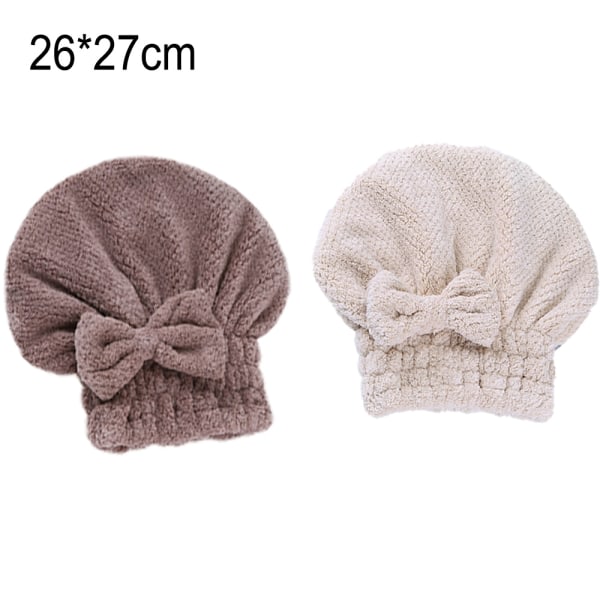 TG 2-pack Hårtorkhanddukar, Absorberande Turbanhuva, Brun + Khaki