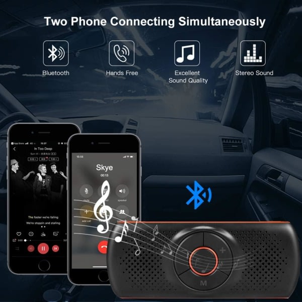 Galaxy Bluetooth høytalartelefon for mobiltelefon, trådløs bilsats musikkspilleradapter