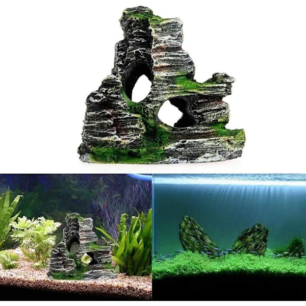 Akvariedekorationer, grønt græs, rejeskjul, harpiks akvarietilbehør, harpikshule til akvarium, 11 x 9 x 11 cm, 10 x 5,5 x 10 cm.