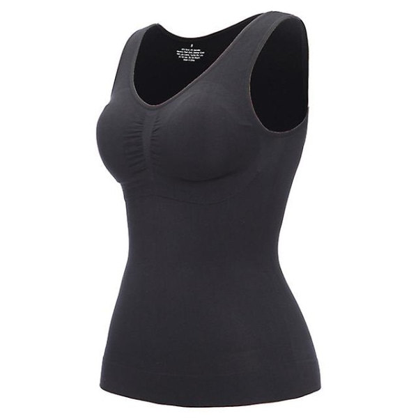 Damkontrollväst Cami Sömlös Shapewear Toppar Slank Mage Kontroll Camisole Cami Vadderad (XL Svart)