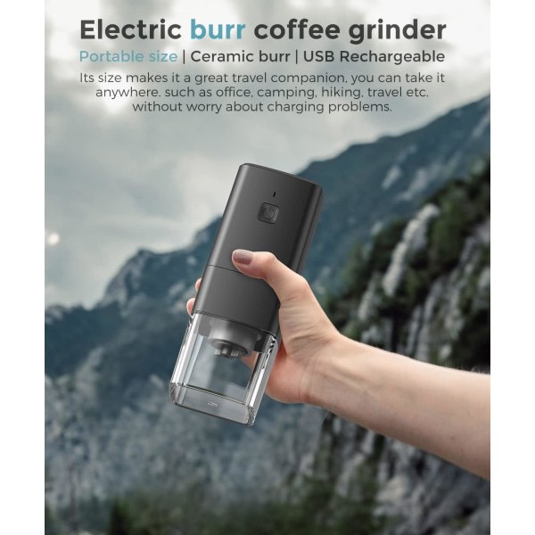 TG Bärbar kaffekvarn (svart) Liten elektrisk kaffebönkvarn