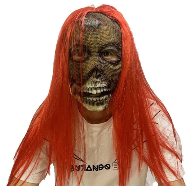 Horror maske script killing NPC mand og kvinde maske hovedbeklædning rum flugt hjemsøgt hus kvindelig spøgelseskjole Halloween dans Red hair linen (including wig)