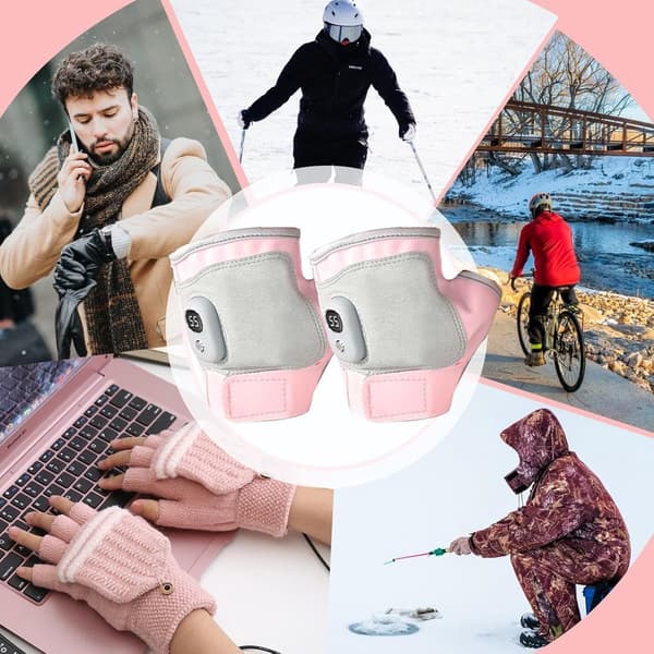 USB Genopladelige Varmehandsker, Fingerløse Bomuldshåndvarmere, Touchscreen-kompatible Til Vinterudendørs, Pink, 15 X 9 Cm
