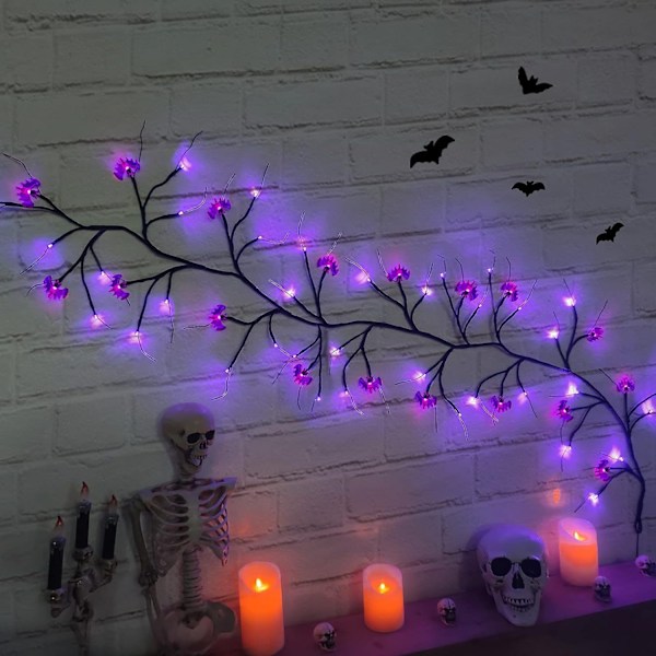 LED Halloween Rattan Dekorativa Ljus Utomhus Vattentäta Spindelfladdermusgrenljus Spökfestival Atmosfärsljus Purple spider vine Waterproof timing battery box