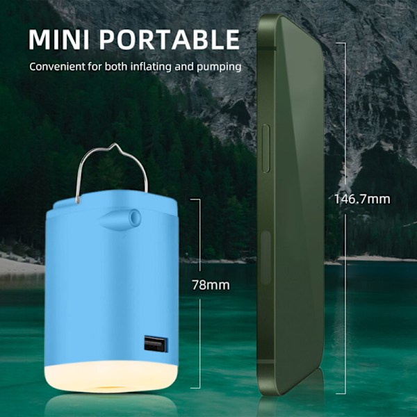 Mini Elektrisk Luftpumpe for Oppblåsbare Gjenstander 4 i 1 Bærbar Camping Luftpumpe med Innebygd Lys Powerbank Rask Inflasjon og Deflasjon Liten Pumpe, DUBUNS