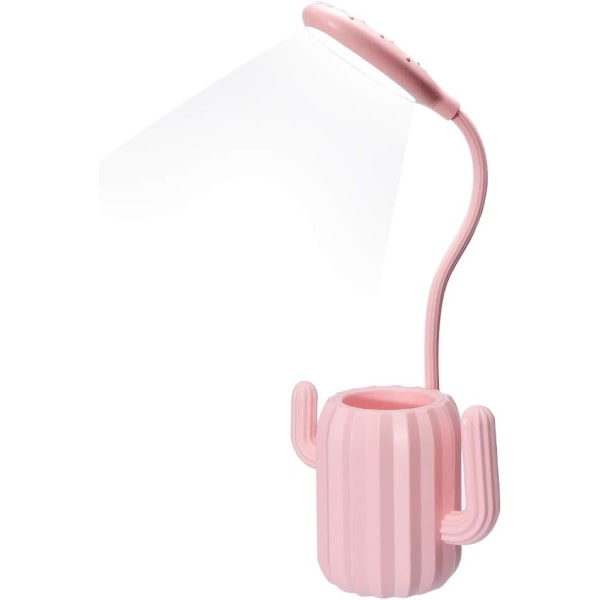 Skrivbordslampe for barn, nattlampe med USB-dimming, leselampe med 3 lysstyrkenivåer, berøringsknapp og pennholder (rosa) NR:3