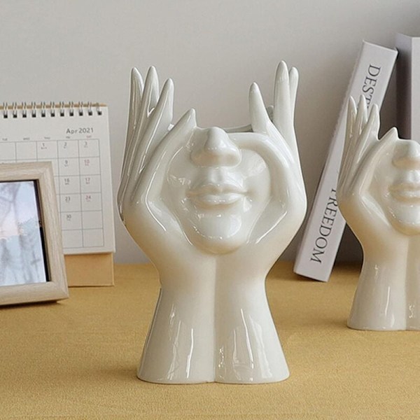 Keramisk Vase Hode, Kreativt Menneskeansikt Blomsterpotte Menneskeansikt Form Blomsterpotte Gresk Statue Vase Hoder for Sukkulenter
