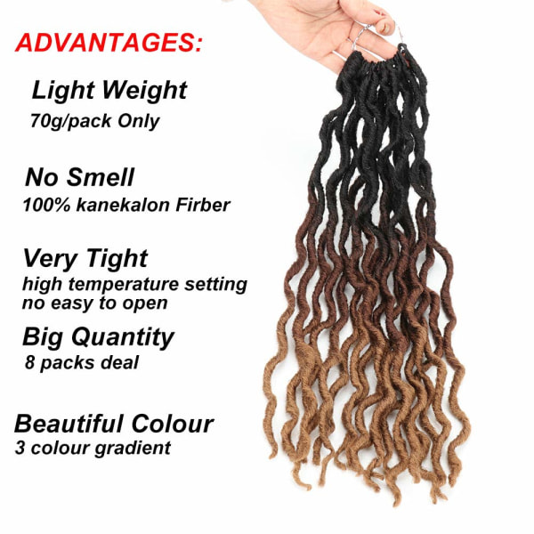 TG Dirty Braided Crochet Hair Extensions Virkat hår 18 tuumaa 24 osaa