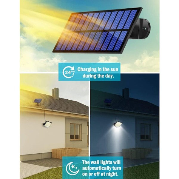 106 LED Solarlampor Utomhus med Rörelsesensor, IP65 Vattentät, 120° Strålvinkel, Solar Vägglampa för Trädgård med 5m Kabel