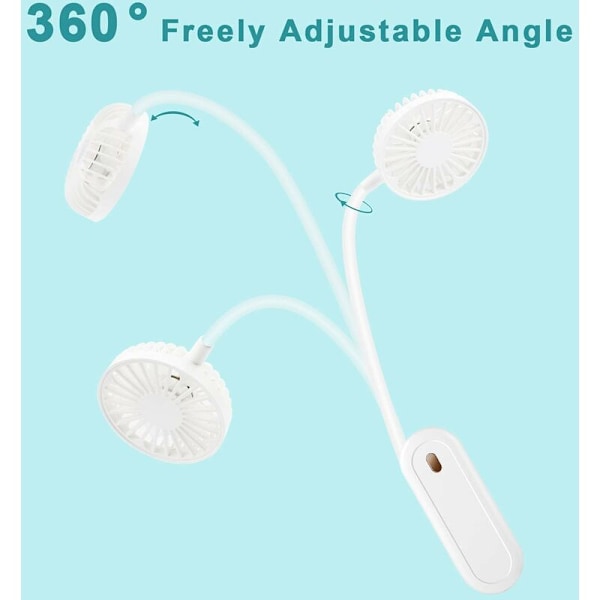 Halsventilator, Mini USB Halsventilator, 360° Fri Rotation, med Genopladeligt 1200mAh Batteri, Støjsvag Ventilator 3 Hastigheder, Sammenklappelig til Skrivebord Camping (Hvid)-Fei Yu