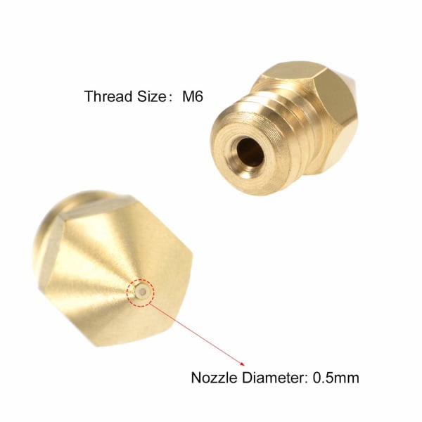 Galaxy 0,5 mm 3D-tulostin suutinpää M6 kierteellä MK8 1,75 mm tulostukseen, messinki 10 kpl