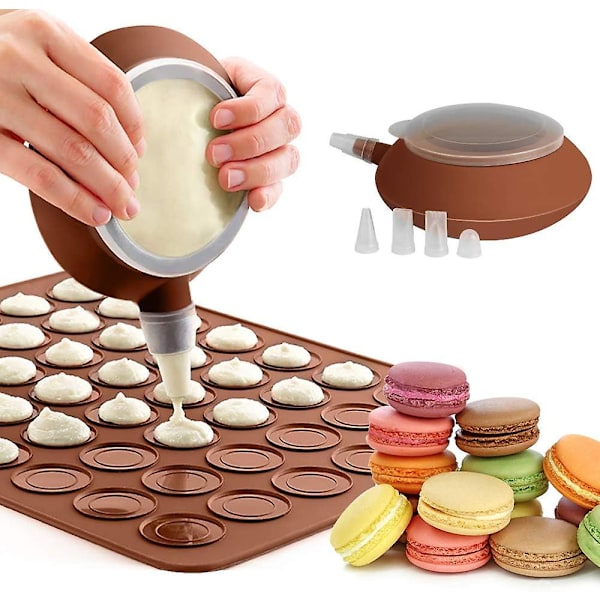Macaron Silikonbakningsmatta Form Set, Icke-klibbig Macaron Bakplåt Med Dekorationspenna, Cupcakes, Desserter