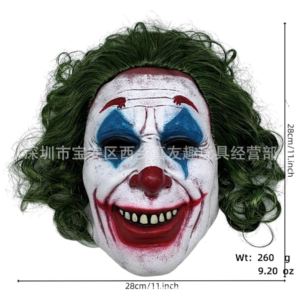 Noga valt Batman Jack-mask, joker-mask, Halloween-clownmask, grönt hår, röd näsa, latex huvudöverdrag Double Jack [Do not move your mouth]