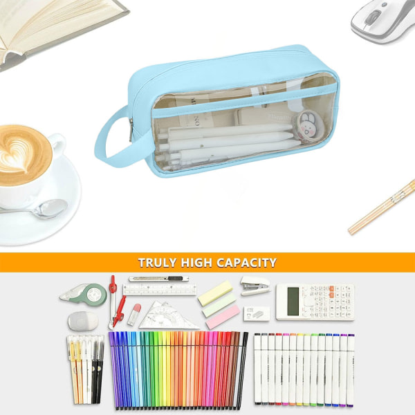 TG 2st minimalistiskt transparent case, penna med stor kapacitet Himmelsblå