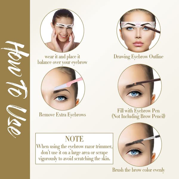 Eyebrow Stencil Kit, 12 Reusable Eyebrow Stencils with 1 Strap and 1 Eyebrow Razor, for Shaping and Drawing Eyebrows_yux