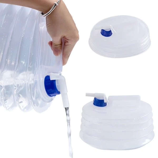 2-pakke - 5L sammenleggbar vannkanne med kran - Vannbeholder Transparent Transparent 2-Pack