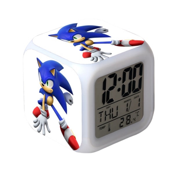 Sonic the Hedgehog Färgglad Väckarklocka LED Kvadratisk Klocka Digital väckarklocka med tid, temperatur, alarm, datum