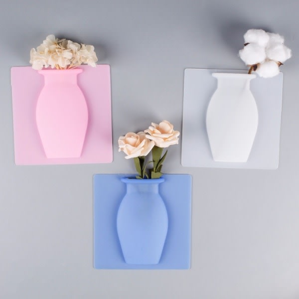 3 stk (hvit + rosa + blå) Silikonvas Magic Vase Sticker Nei