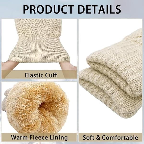 Stickade vinterhandskar för dam med pekskärmsfunktion, varma handskar med termiskt fleecefoder för bilkörning och löpning i kallt väder, beige