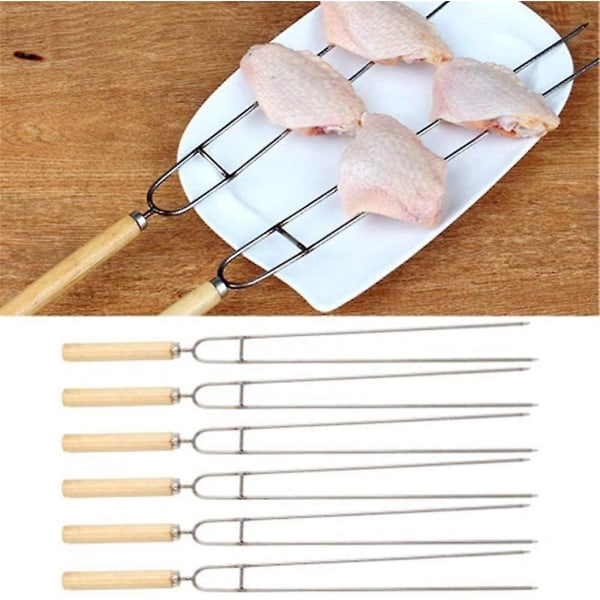 6-pack Dubbla Stift BBQ Kebab Grillspett Gaffel