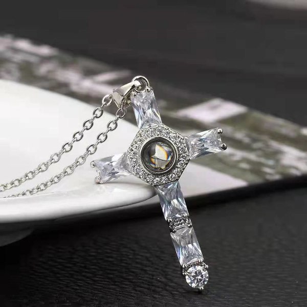 Unisex Crystal Cross hængesmycke projektion halsbånd kæde religiøse smycken gåva til kristna