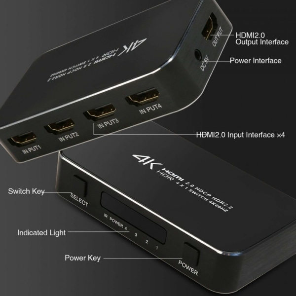 TG HDMI-switch - 4 portar - 3D / 1080p / 4K Svart