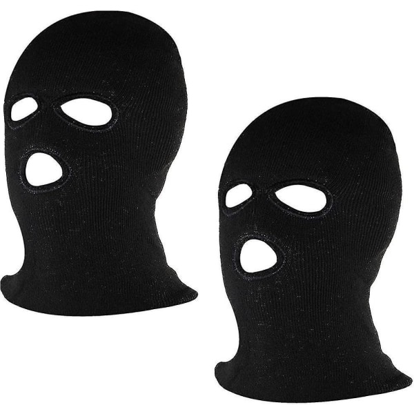 2-lags svart 3-hull helmaske for varme. Dobbelt strikket vinterbalaclava