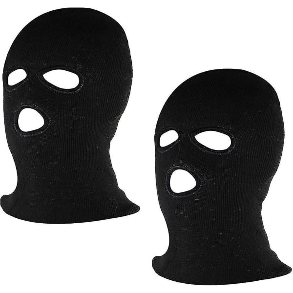 2st svart 3-håls helmaske for varme. Dubbelstickad vinterbalaclava