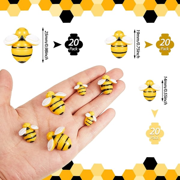 Galaxy 60 st Tiny Resin Bee Decor Biformad hantverksdekor för DIY Craft Scrapbooking, 3 storlekar