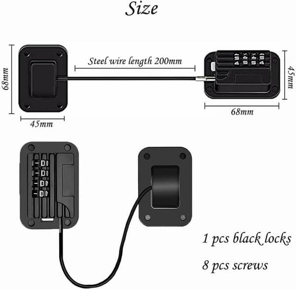 Køleskabslås med digital kode, til skabe og skuffer, børnesikkerhed, sort, 2-pak