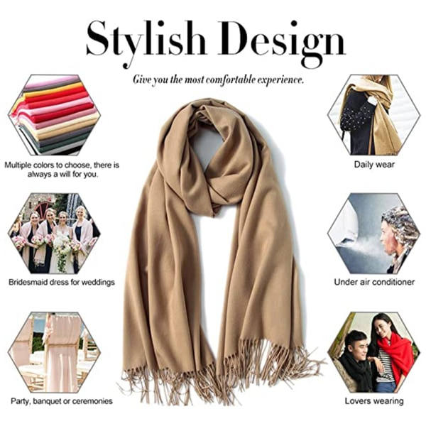 Stor blød Cashmere Silkeslen Pashmina Wrap Scarf til kvinder - Sort