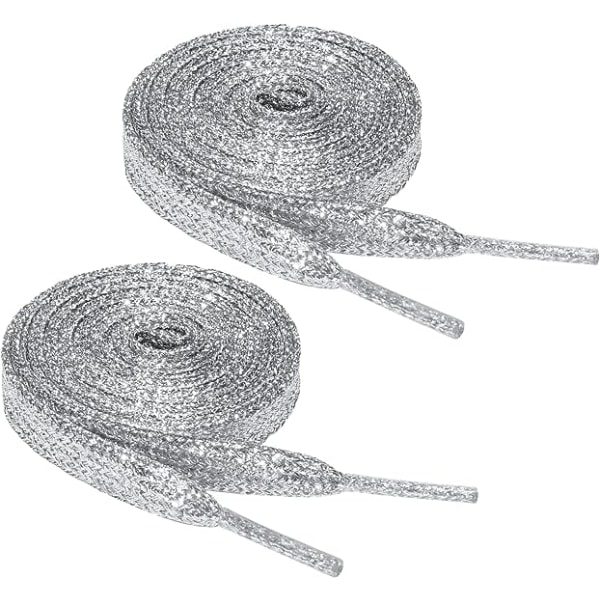 Platta glitterskorband (silver) 120 cm, glänsande metalliska skosnören, 1