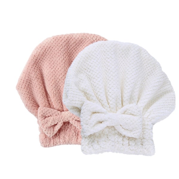 TG 2-pack Hårtorkhanddukar, Absorberande Turbanhuva, Rosa + Vit