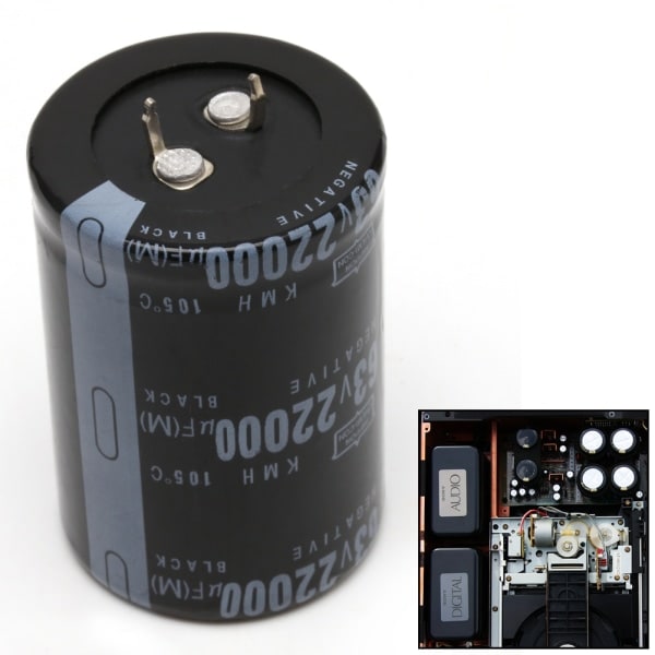 22000uF 63V aluminium elektrolytkondensator 105°C Dimension 35x50mm Cylindrisk