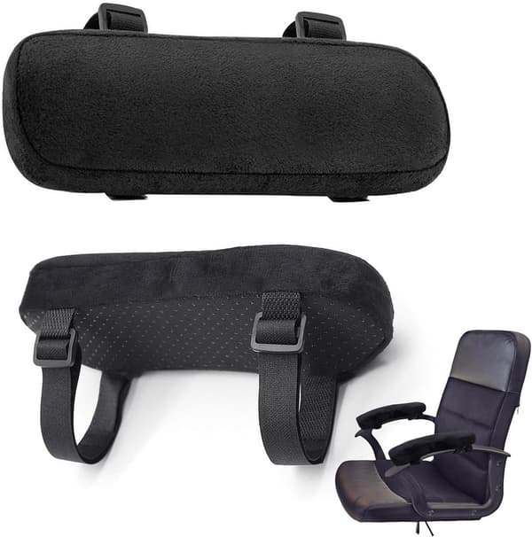 Stol Armlænspuder Sæt med 2, Bløde Memory Foam Puder med Justerbare Stropper, Albue Håndledsstøtte til Kontor Gaming Skrivebordsstole, Sort