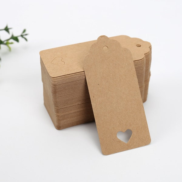 100 stk Kraft-etiketter, gaveetiketter til gaver, bryllup, Valentinsdag