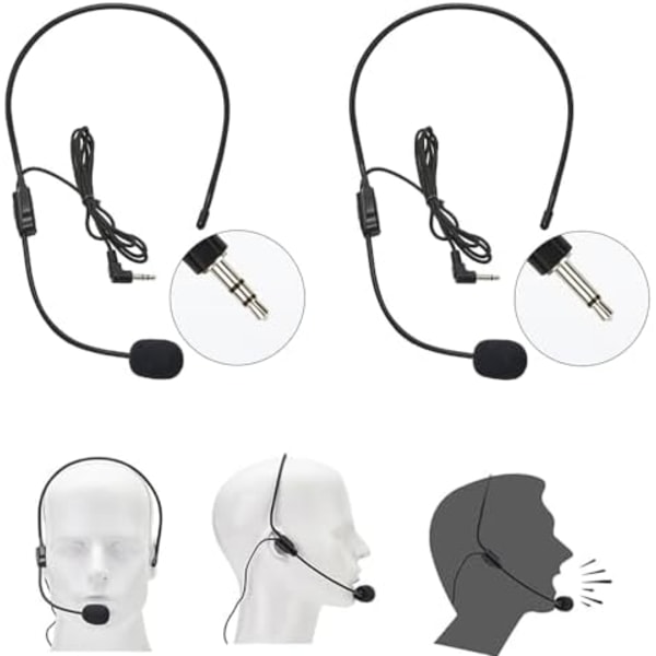Set med 2 headsetmikrofoner, flexibel trådbunden bom för röstförstärkare, lärare, talare, coacher, presentationer, seniorer och mer Svart Svart Svart