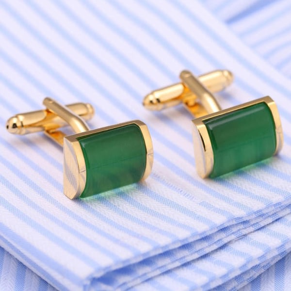 Romantiske manschettknapper i grønt og guld, par manschettknappar med franske skjortor Emerald Opal Manschett Nails Guld Manschett