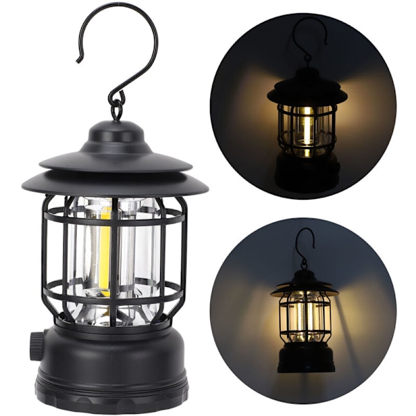 ABS Campinglykta Steglöst Dimbar Uppladdningsbar Retro Ficklampa Portabel Tältlampa för Utomhusvandring Nödsituation Svart DUBUNS